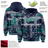 Custom Navy Teal Gray-White Abstract Fragment Shape 3D Pattern Design Bomber Full-Snap Varsity Letterman Hoodie Jacket