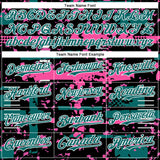 Custom Black Teal Pink-White Abstract Fragment Shape 3D Pattern Design Bomber Full-Snap Varsity Letterman Hoodie Jacket