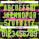 Custom Black Neon Green Pink-White Abstract Fragment Shape 3D Pattern Design Bomber Full-Snap Varsity Letterman Hoodie Jacket
