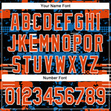 Custom Black Orange Blue-White Abstract Fragment Shape 3D Pattern Design Bomber Full-Snap Varsity Letterman Hoodie Jacket