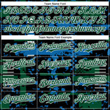 Custom Black Kelly Green Blue-White Abstract Fragment Shape 3D Pattern Design Bomber Full-Snap Varsity Letterman Hoodie Jacket
