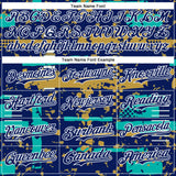 Custom Royal Aqua Old Gold-White Abstract Fragment Shape 3D Pattern Design Bomber Full-Snap Varsity Letterman Hoodie Jacket