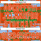 Custom Orange Light Blue Grass Green-White Abstract Fragment Shape 3D Pattern Design Bomber Full-Snap Varsity Letterman Hoodie Jacket