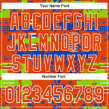 Custom Orange Neon Green Thunder Blue-White Abstract Fragment Shape 3D Pattern Design Bomber Full-Snap Varsity Letterman Hoodie Jacket