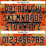 Custom Orange Black Old Gold-White Abstract Fragment Shape 3D Pattern Design Bomber Full-Snap Varsity Letterman Hoodie Jacket