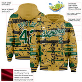 Custom Old Gold Kelly Green Black-White Abstract Fragment Shape 3D Pattern Design Bomber Full-Snap Varsity Letterman Hoodie Jacket