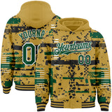 Custom Old Gold Kelly Green Black-White Abstract Fragment Shape 3D Pattern Design Bomber Full-Snap Varsity Letterman Hoodie Jacket