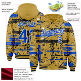 Custom Old Gold Thunder Blue Black-White Abstract Fragment Shape 3D Pattern Design Bomber Full-Snap Varsity Letterman Hoodie Jacket