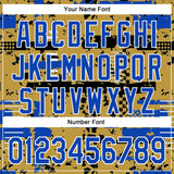 Custom Old Gold Thunder Blue Black-White Abstract Fragment Shape 3D Pattern Design Bomber Full-Snap Varsity Letterman Hoodie Jacket