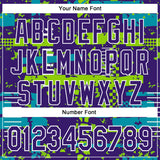 Custom Purple Teal Neon Green-White Abstract Fragment Shape 3D Pattern Design Bomber Full-Snap Varsity Letterman Hoodie Jacket