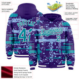 Custom Purple Teal Light Blue-White Abstract Fragment Shape 3D Pattern Design Bomber Full-Snap Varsity Letterman Hoodie Jacket