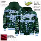 Custom Green Light Blue Kelly Green-White Abstract Fragment Shape 3D Pattern Design Bomber Full-Snap Varsity Letterman Hoodie Jacket