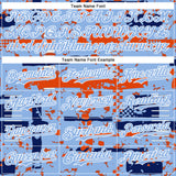 Custom Light Blue Royal Orange-White Abstract Fragment Shape 3D Pattern Design Bomber Full-Snap Varsity Letterman Hoodie Jacket