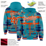 Custom Teal Orange Royal-White Abstract Fragment Shape 3D Pattern Design Bomber Full-Snap Varsity Letterman Hoodie Jacket