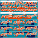 Custom Teal Orange Royal-White Abstract Fragment Shape 3D Pattern Design Bomber Full-Snap Varsity Letterman Hoodie Jacket