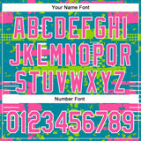 Custom Teal Pink Neon Green-White Abstract Fragment Shape 3D Pattern Design Bomber Full-Snap Varsity Letterman Hoodie Jacket