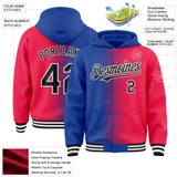 Custom Royal Black Red-White Gradient Line Bomber Full-Snap Varsity Letterman Hoodie Jacket