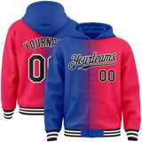 Custom Royal Black Red-White Gradient Line Bomber Full-Snap Varsity Letterman Hoodie Jacket