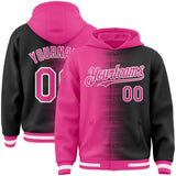 Custom Pink Black-White Gradient Line Bomber Full-Snap Varsity Letterman Hoodie Jacket
