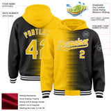 Custom Yellow Black-White Gradient Line Bomber Full-Snap Varsity Letterman Hoodie Jacket