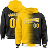 Custom Yellow Black-White Gradient Line Bomber Full-Snap Varsity Letterman Hoodie Jacket