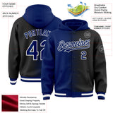 Custom Royal Black-White Gradient Line Bomber Full-Snap Varsity Letterman Hoodie Jacket