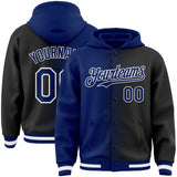 Custom Royal Black-White Gradient Line Bomber Full-Snap Varsity Letterman Hoodie Jacket