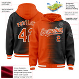 Custom Orange Black-White Gradient Line Bomber Full-Snap Varsity Letterman Hoodie Jacket