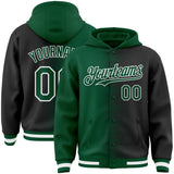 Custom Kelly Green Black-White Gradient Line Bomber Full-Snap Varsity Letterman Hoodie Jacket