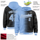 Custom Light Blue Black-White Gradient Line Bomber Full-Snap Varsity Letterman Hoodie Jacket