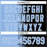 Custom Light Blue Black-White Gradient Line Bomber Full-Snap Varsity Letterman Hoodie Jacket