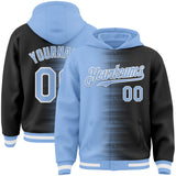 Custom Light Blue Black-White Gradient Line Bomber Full-Snap Varsity Letterman Hoodie Jacket