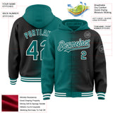 Custom Teal Black-White Gradient Line Bomber Full-Snap Varsity Letterman Hoodie Jacket