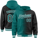 Custom Teal Black-White Gradient Line Bomber Full-Snap Varsity Letterman Hoodie Jacket