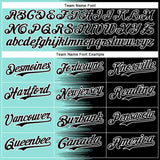 Custom Ice Blue Black-White Gradient Line Bomber Full-Snap Varsity Letterman Hoodie Jacket