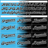 Custom Sky Blue Black-White Gradient Line Bomber Full-Snap Varsity Letterman Hoodie Jacket