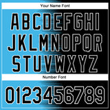 Custom Sky Blue Black-White Gradient Line Bomber Full-Snap Varsity Letterman Hoodie Jacket