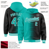 Custom Aqua Black-White Gradient Line Bomber Full-Snap Varsity Letterman Hoodie Jacket