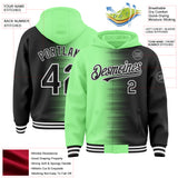 Custom Pea Green Black-White Gradient Line Bomber Full-Snap Varsity Letterman Hoodie Jacket