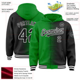 Custom Grass Green Black-White Gradient Line Bomber Full-Snap Varsity Letterman Hoodie Jacket