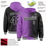 Custom Medium Purple Black-White Gradient Line Bomber Full-Snap Varsity Letterman Hoodie Jacket