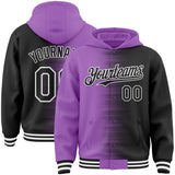 Custom Medium Purple Black-White Gradient Line Bomber Full-Snap Varsity Letterman Hoodie Jacket