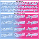 Custom Light Blue Pink-White Gradient Line Bomber Full-Snap Varsity Letterman Hoodie Jacket