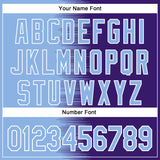 Custom Light Blue Purple-White Gradient Line Bomber Full-Snap Varsity Letterman Hoodie Jacket