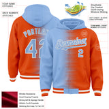 Custom Light Blue Orange-White Gradient Line Bomber Full-Snap Varsity Letterman Hoodie Jacket