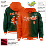 Custom Orange Green-White Gradient Line Bomber Full-Snap Varsity Letterman Hoodie Jacket