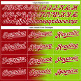 Custom Red Neon Green-White Gradient Line Bomber Full-Snap Varsity Letterman Hoodie Jacket