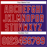 Custom Red Purple-White Gradient Line Bomber Full-Snap Varsity Letterman Hoodie Jacket