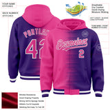 Custom Pink Purple-White Gradient Line Bomber Full-Snap Varsity Letterman Hoodie Jacket