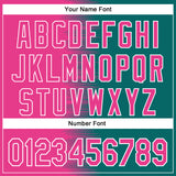 Custom Pink Teal-White Gradient Line Bomber Full-Snap Varsity Letterman Hoodie Jacket